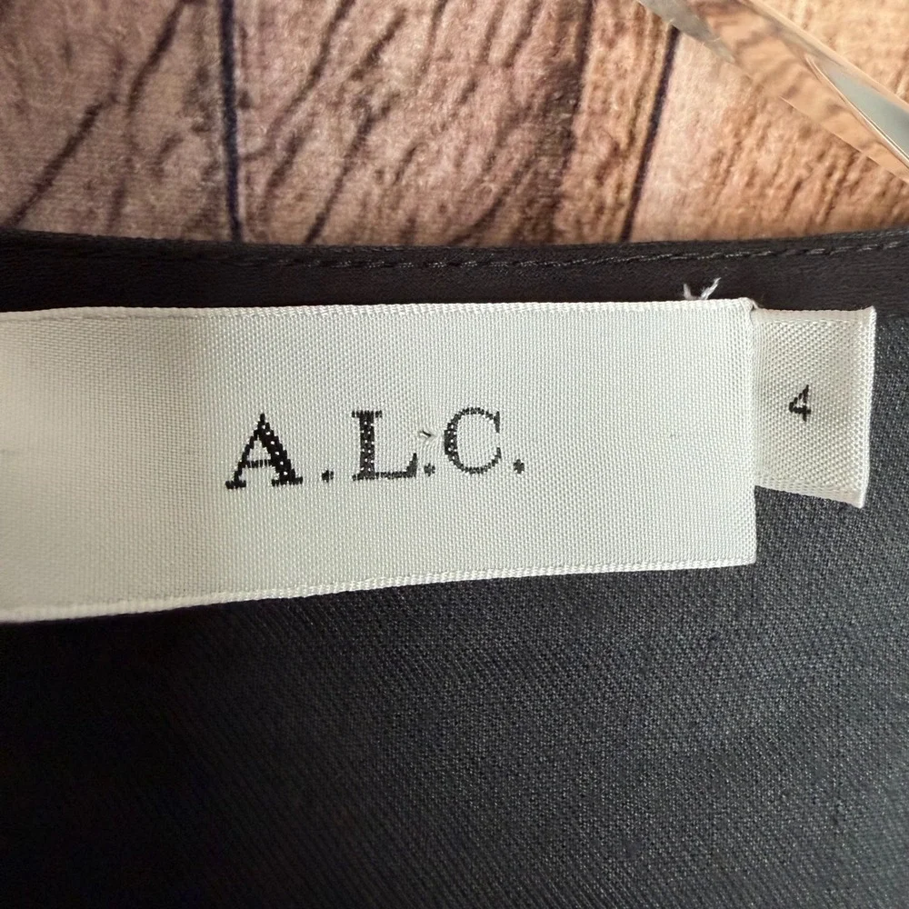 A.L.C. Ruffle Sleeve Wrap Midi Dress Black Quiet Luxury Modern‎ Size 4